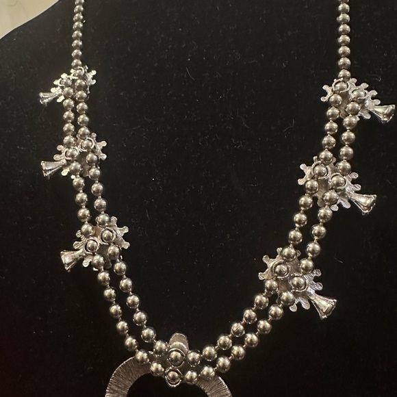 Southwestern Squash Blossom Necklace Turquoise Color Double Strand 28in - Picture 6 of 9